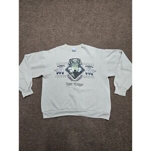 VTG 1995 Wolf Feathers Nature Print Sweatshirt Upper Michigan L Tee‎ Jays USA